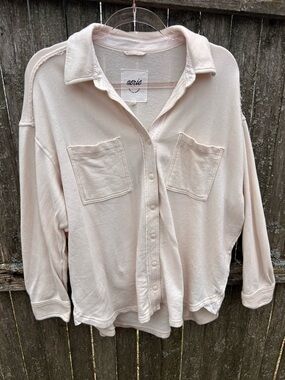 Aerie Pale Cream Button-Front Pocket Shirt